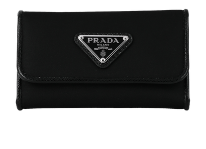 Prada Triangle Logo Key Case, &pound;195, Accessories, Black, Nylon, Front view